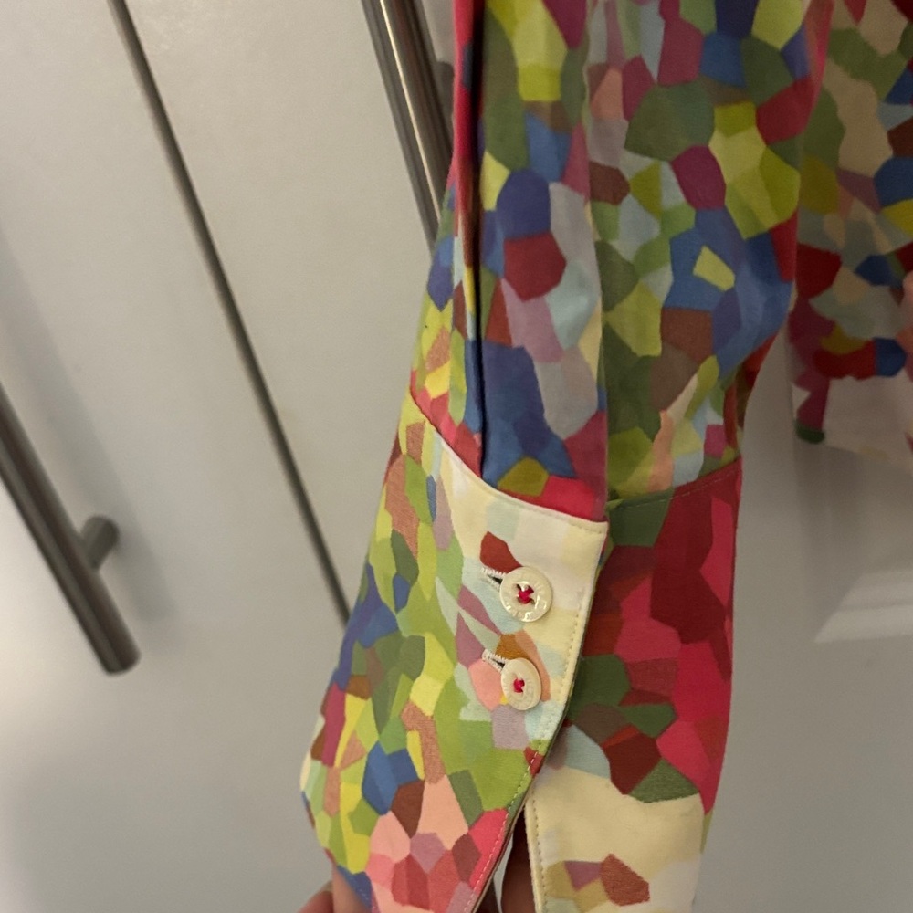 Paperwhite Multicolor Floral-Print Button-Down Shirt with French Cuffs - Picture 7 of 14